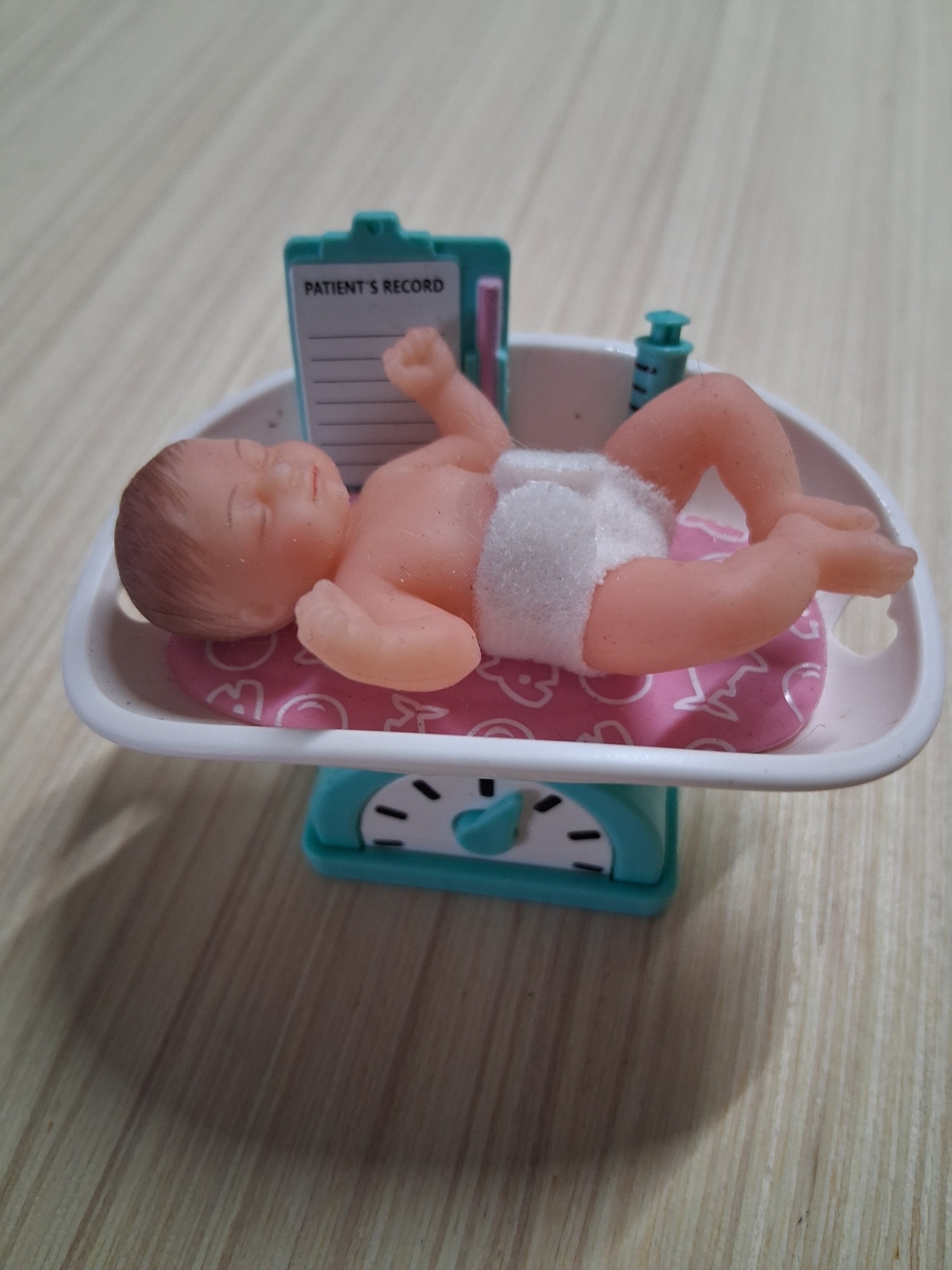 Mini Baby Doll on Toy Scale - Pink & Teal